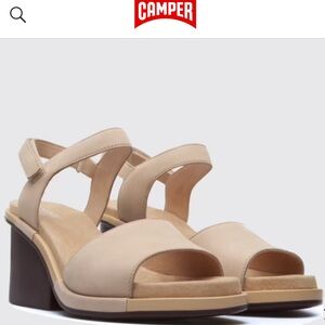 Camper Ivy Beige Tan Leather Heels Sandals Size 36